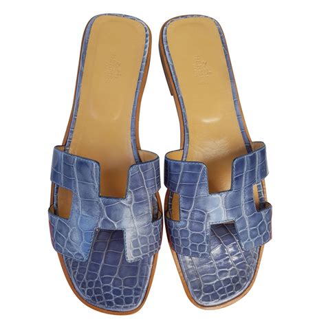 hermes flat sandals blue